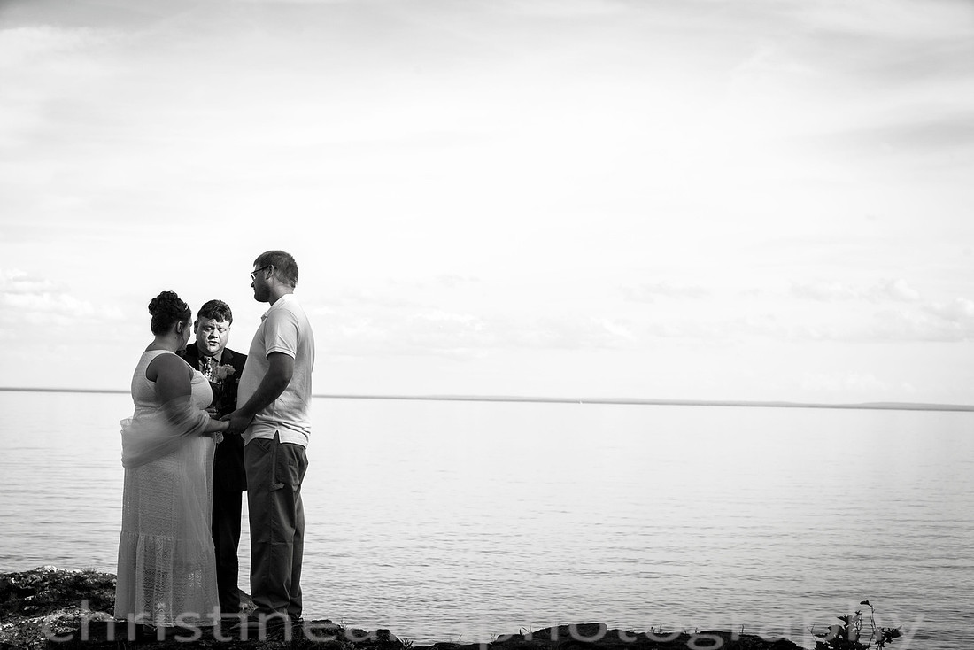 Wedding ceremony at Larsmont Cottags in Duluth MN