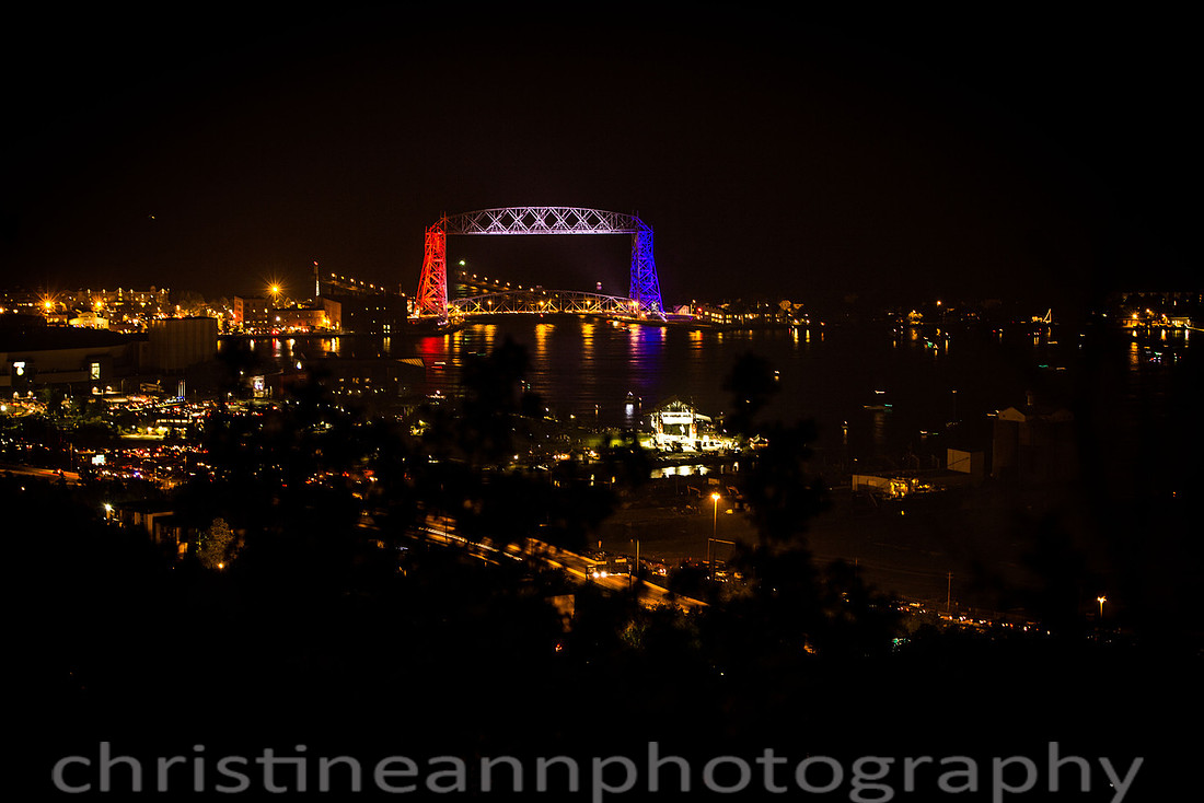 Duluth MN red, white, and blue Aerial Lift Bridge 4th of July 2015.