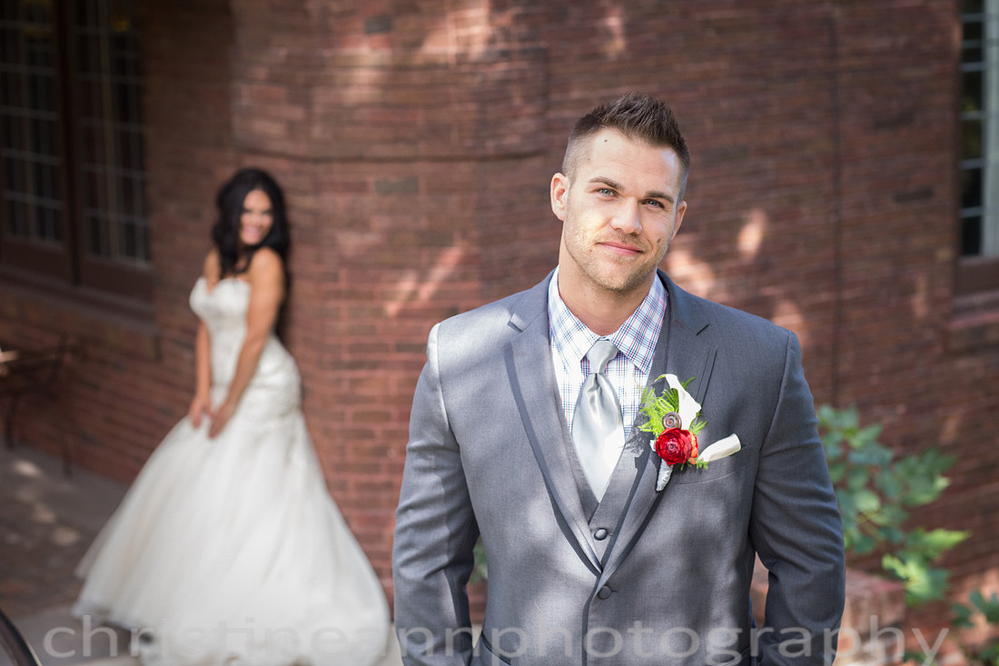Duluth MN wedding at Womans Club near North Shore Lake Superior with red and white colors.